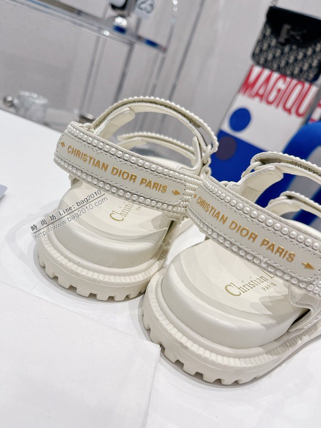 Dior迪奧2022新款新色系魔術貼涼鞋原版複刻珍珠款沙灘涼鞋女士涼鞋 dx3080